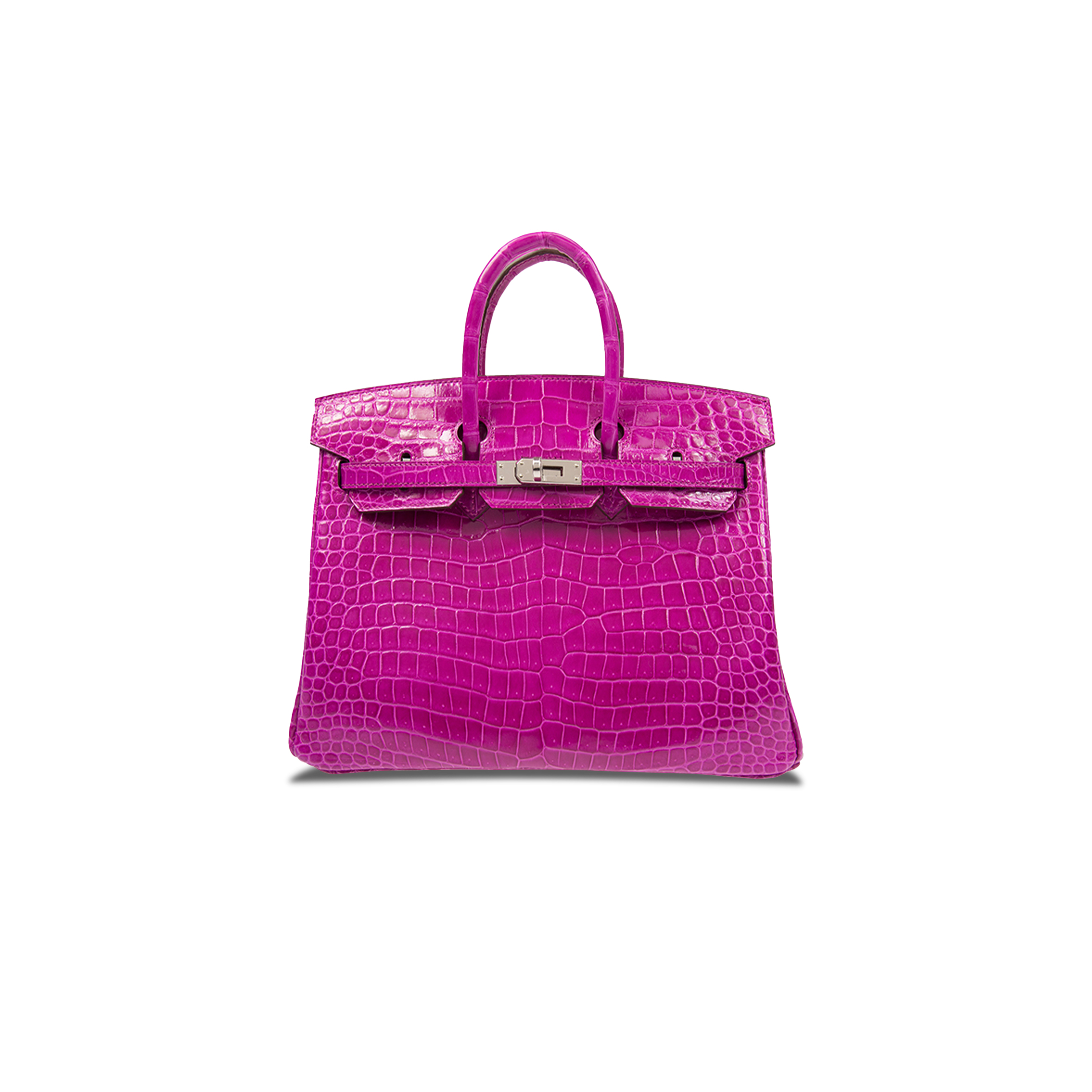 HERMÈS MASTER BIRKIN 25 CROCODILE LEATHER PINK PURPLE SILVER BUCKLE H041354CK23 (25*20*13cm)